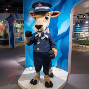 Navy Okapi mascot costume character dressed with a Playsuit and Hats