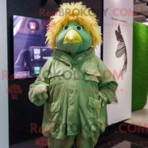 Característica de máscara verde com capuz e parka e casaco - Mascotes Feijão Verde - REBROKO_387665 - RedBrokoly.com