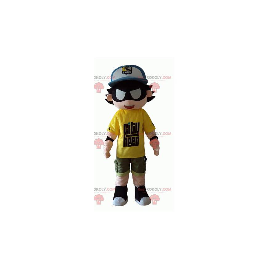 Superheld kind mascotte met een blinddoek - Redbrokoly.com