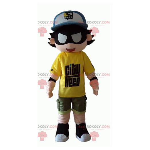 Superheld kind mascotte met een blinddoek - Redbrokoly.com