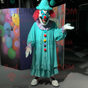 Cyan Evil Clown mascot costume character dressed with a Dress Shirt and Shoe clips