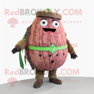 Brown Watermelon mascot costume character dressed with a Coat and Belts