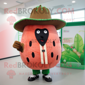 Brown Watermelon mascot costume character dressed with a Coat and Belts