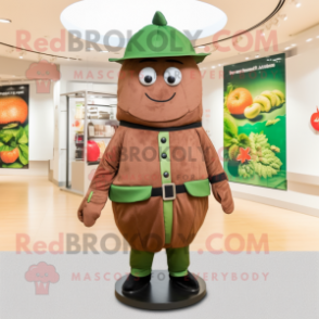 Brown Watermelon mascot costume character dressed with a Coat and Belts