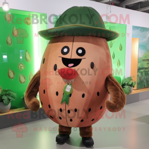Brown Watermelon mascot costume character dressed with a Coat and Belts