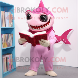 Pink Shark maskot kostume...