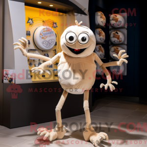 Maskotfigur af en beige...