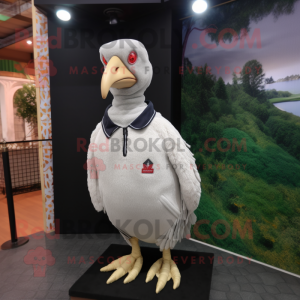 White Guinea Fowl mascot costume character dressed with a Sweatshirt and Berets