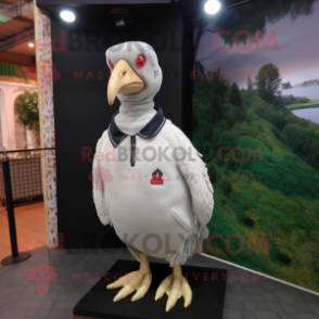 White Guinea Fowl mascot costume character dressed with a Sweatshirt and Berets