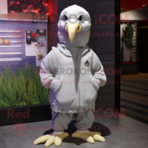 White Guinea Fowl mascot costume character dressed with a Sweatshirt and Berets