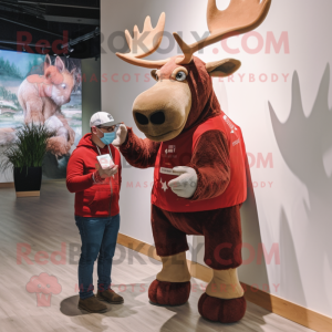 Red Elk mascot costume character dressed with a Chinos and Mittens