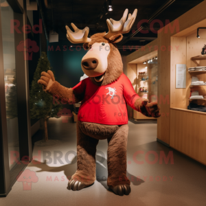 Red Elk mascot costume character dressed with a Chinos and Mittens