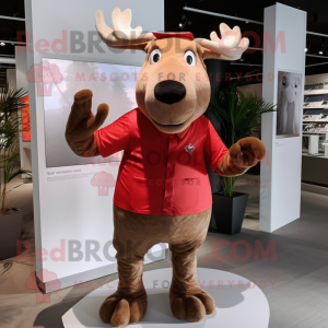 Red Elk mascot costume character dressed with a Chinos and Mittens