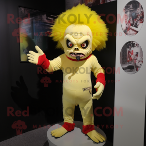 Lemon Yellow Vampire mascot costume character dressed with a Rash Guard and Hair clips