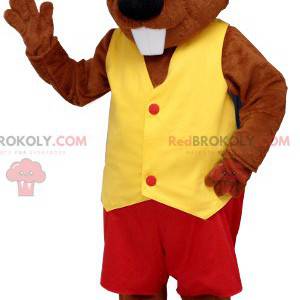 Mascote do castor vestido de vermelho e amarelo - Redbrokoly.com