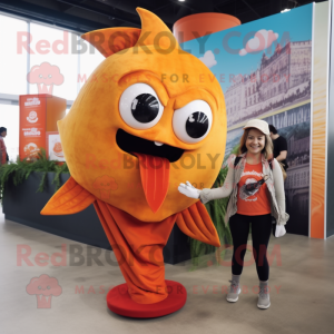 Orange Fish Tacos mascot costume character dressed with a Yoga Pants and Hairpins