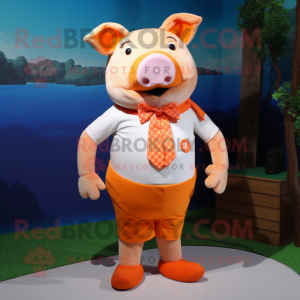 Orange Pig maskot kostume...