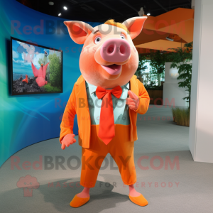 Orange Pig maskot kostume...