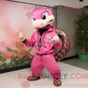 Maskotkarakter av en rosa...