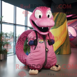 Maskotkarakter av en rosa...