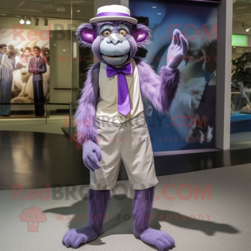 Lavender Baboon mascot costume character dressed with a Capri Pants and Bow ties