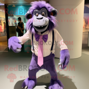 Lavender Baboon mascot costume character dressed with a Capri Pants and Bow ties