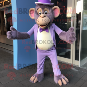 Lavender Baboon mascot costume character dressed with a Capri Pants and Bow ties