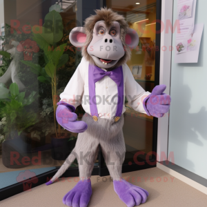 Lavender Baboon mascot costume character dressed with a Capri Pants and Bow ties