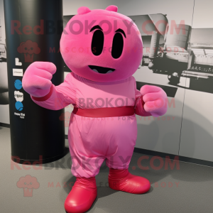 Pink Boxing Glove mascot costume character dressed with a Cover-up and Cummerbunds