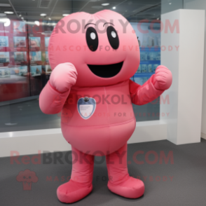 Pink Boxing Glove mascot costume character dressed with a Cover-up and Cummerbunds