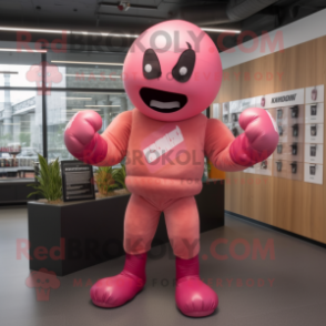 Pink Boxing Glove mascot costume character dressed with a Cover-up and Cummerbunds