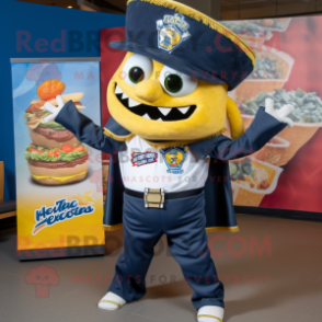 Navy Nachos mascot costume character dressed with a Jeggings and Belts