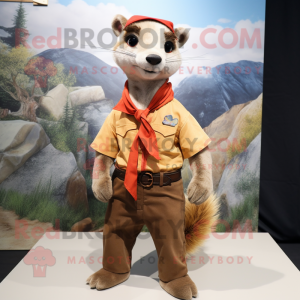 Rust Ferret mascot costume character dressed with a Poplin Shirt and Scarves