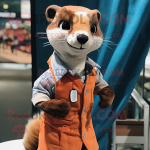 Rust Ferret mascot costume character dressed with a Poplin Shirt and Scarves