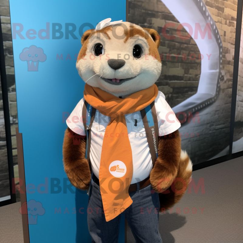 Rust Ferret mascot costume character dressed with a Poplin Shirt and Scarves Rust Ferret mascot costume character dressed with a Poplin Shirt and Scarves