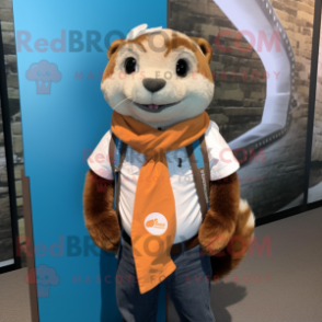 Rust Ferret mascot costume character dressed with a Poplin Shirt and Scarves