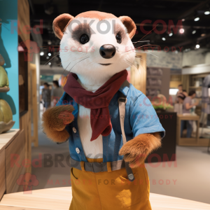 Rust Ferret mascot costume character dressed with a Poplin Shirt and Scarves