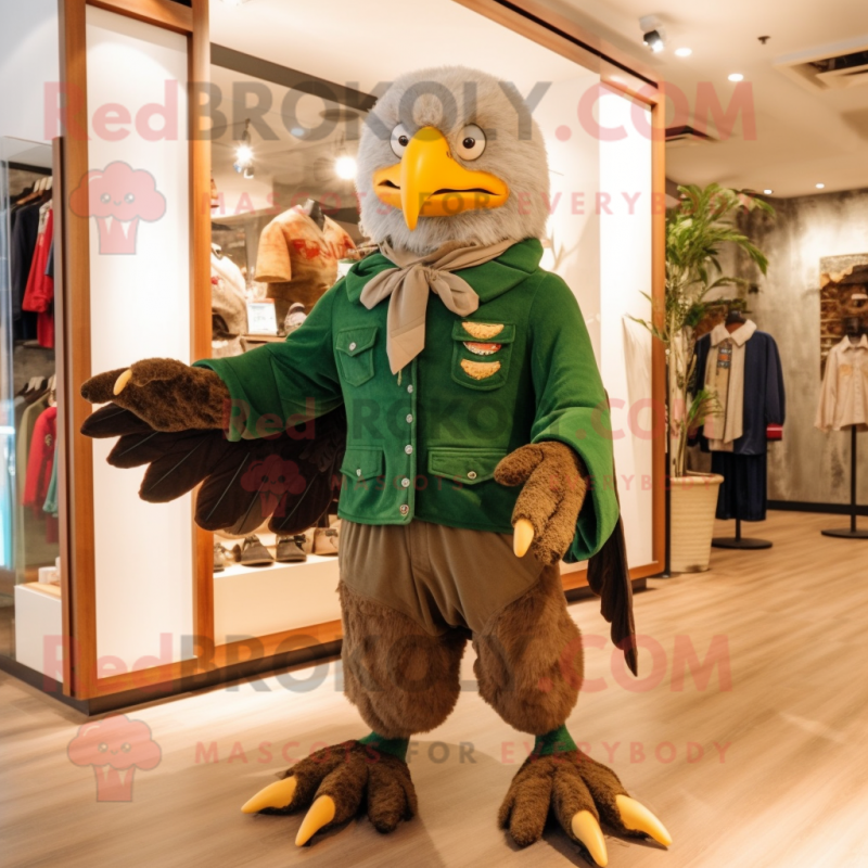 Forest Green Eagle mascot costume character dressed with a Corduroy Pants and Brooches