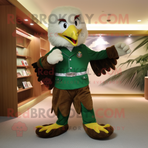 Forest Green Eagle mascot costume character dressed with a Corduroy Pants and Brooches