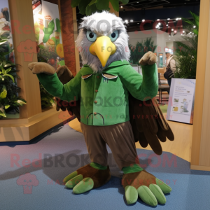 Forest Green Eagle mascot costume character dressed with a Corduroy Pants and Brooches