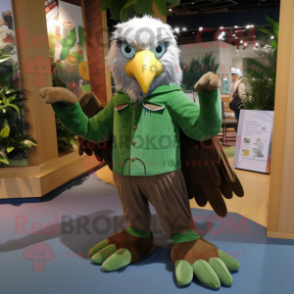 Forest Green Eagle mascot costume character dressed with a Corduroy Pants and Brooches