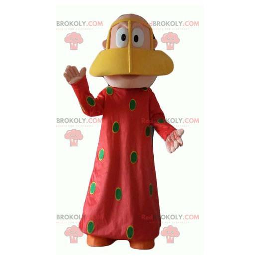 Mascote oriental com vestido vermelho e bolinhas verdes -