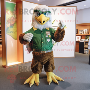 Forest Green Eagle mascot costume character dressed with a Corduroy Pants and Brooches