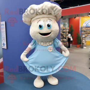 Blue Clam Chowder mascot costume character dressed with a Mini Dress and Lapel pins