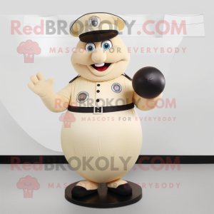 Beige Police Officer mascot costume character dressed with a Ball Gown and Gloves