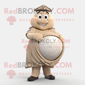 Beige Police Officer mascot costume character dressed with a Ball Gown and Gloves