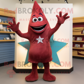 Maroon Starfish mascot costume character dressed with a Shift Dress and Gloves