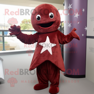Maroon Starfish mascot costume character dressed with a Shift Dress and Gloves