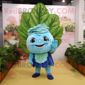 Sky Blue Cabbage Leaf mascot costume character dressed with a Romper and Keychains