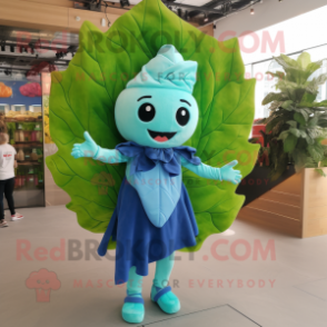 Sky Blue Cabbage Leaf mascot costume character dressed with a Romper and Keychains